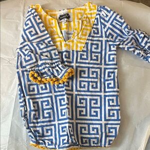 Mud Pie Blue and Yellow Geometric Kids Blouse